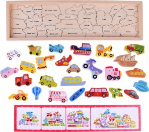 Jokomisiada Duży zestaw POJAZDY 27ele alfabet literki Puzzle drewniane ZA4747 3