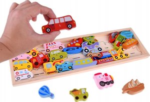 Jokomisiada Duży zestaw POJAZDY 27ele alfabet literki Puzzle drewniane ZA4747 6