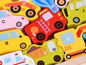 Jokomisiada Duży zestaw POJAZDY 27ele alfabet literki Puzzle drewniane ZA4747 8