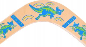 Jokomisiada Zabawka Drewniany Bumerang Wesoła zabawa rzut w dal rzucaj i łap SP0746 4