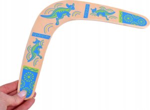 Jokomisiada Zabawka Drewniany Bumerang Wesoła zabawa rzut w dal rzucaj i łap SP0746 6