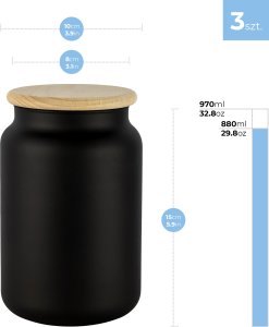Trend Glass Pojemniki do przechowywania czarne mat 3x970 ml 2