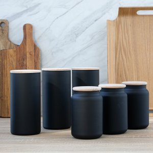 Trend Glass Pojemniki do przechowywania czarne mat 3x970 ml 6