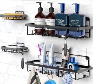 Vilde Półka pod prysznic metalowa czarna 4 szt. 3