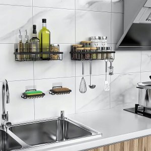 Vilde Półka pod prysznic metalowa czarna 4 szt. 7