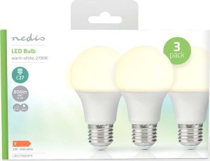 Nedis Nedis LBE27A602P3 lampa LED Ciepłe białe 2700 K 8,5 W E27 F 3