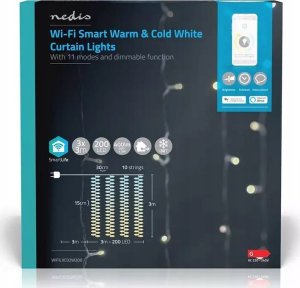 Dekoracja świąteczna Nedis Nedis WIFILXC02W200 oświetlenie dekoracyjne Lekki łańcuch do dekoracji Biały 200 lamp(y) LED 4,3 W G 1