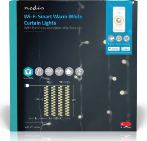 Dekoracja świąteczna Nedis Nedis WIFILXC01W200 oświetlenie dekoracyjne Lekki łańcuch do dekoracji Biały 200 lamp(y) LED 3,92 W G 1