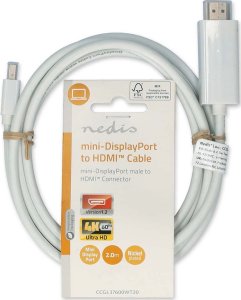 Adapter USB Nedis Nedis CCGL37600WT20 adapter kablowy 2 m Mini DisplayPort Biały 3
