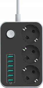 Kabel zasilający ColorWay Colorway CW-CHE36B rozgałęziacz 1,8 m 3 x gniazdo sieciowe Wewnętrzna Czarny, Szary 4