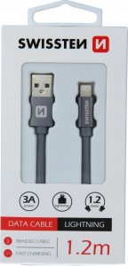 Kabel USB Swissten USB-A - Lightning 1.2 m Szary (71523202) 1