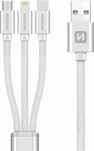 Kabel USB Swissten USB-A - USB-C + micro-B + Lightning 1.2 m Srebrny (SV0153259010) 1