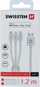 Kabel USB Swissten USB-A - USB-C + micro-B + Lightning 1.2 m Srebrny (SV0153259010) 3