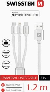 Kabel USB Swissten USB-A - USB-C + micro-B + Lightning 1.2 m Srebrny (SV0153259010) 4