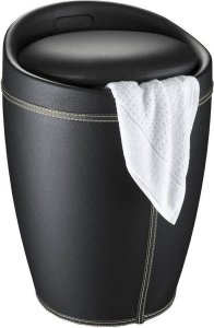 Kosz na pranie Wenko Skórzana pufa CANDY BLACK - kosz na pranie, 2 w 1, WENKO 2