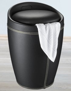 Kosz na pranie Wenko Skórzana pufa CANDY BLACK - kosz na pranie, 2 w 1, WENKO 6