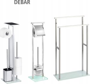Wenko Zestaw WC Debar, szczotka, pojemnik i uchwyt na papier toaletowy, srebrny, stalowy, szkło, wymienna główka, marka WENKO 6