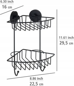Wenko Półka pod prysznic BARI Vacuum-Loc, dwupoziomowa, metalowa, czarna, WENKO 2