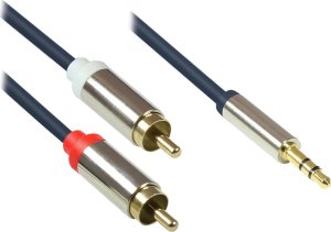 Good Connections Audio Anschlusskabel High-Quality 3,5mm, Klinkenstecker an 2x RCA Stecker, Vollmetallgehäuse, dunkelblau, 5m, Good Connections (GC-M0061) 1