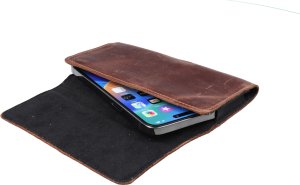 OEM Kabura uniwersalna do paska skórzana ROYAL Crazy Horse pozioma rozmiar 3XL do Umidigi Bison 2 Pro / GT2 Pro 5G / X10 Pro / 202 DOOGEE S98 / S96 Pro / S88 Pro / S58 Pro 6 / S40 Pro HAMMER Blade 5G / Iron 3 / Blade 3 CAT S53 brązowa 2