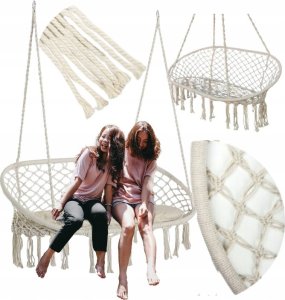 Ikonka Huśtawka bocianie gniazdo podwójne dwuosobowe z frędzlami beż 240kg 3