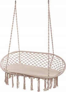 Ikonka Huśtawka bocianie gniazdo podwójne dwuosobowe z frędzlami beż 240kg 6