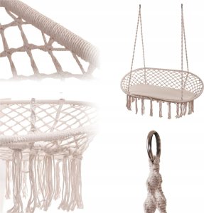 Ikonka Huśtawka bocianie gniazdo podwójne dwuosobowe z frędzlami beż 240kg 7