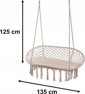 Ikonka Huśtawka bocianie gniazdo podwójne dwuosobowe z frędzlami beż 240kg 8