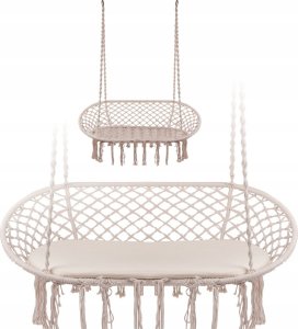 Ikonka Huśtawka bocianie gniazdo podwójne dwuosobowe z frędzlami beż 240kg 9