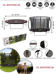 Dunlop TRAMPOLINA DUNLOP PREMIUM Z SIATKĄ WEWNETRZNĄ fi427cm 1