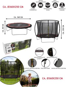 Dunlop TRAMPOLINA DUNLOP PREMIUM Z SIATKĄ WEWNETRZNĄ fi360cm 1