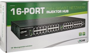 Switch InLine InLine® PoE+ Gigabit Network Injector Hub 16 Port (16x PoE+), 1Gb/s, 19" 1U (brackets included), metal, 2 fans 4