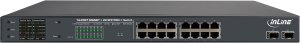 Switch InLine InLine® PoE++ Gigabit Network Switch 16 Port, 1Gb/s, 2x SFP, 48,26cm (19" 1U, brackets incl.), Metal, fan control, w/display, password protection, 300 2