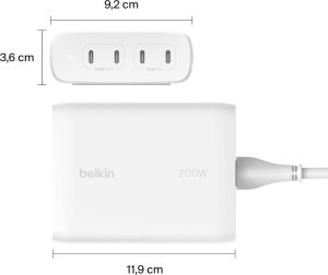 Ładowarka Belkin BELKIN ŁADOWARKA 4X PORT USB-C GAN 200W, BIAŁA 6