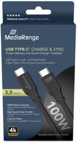 Kabel USB MediaRange USB-C - USB-C 3 m Czarny (MRCS218) 1