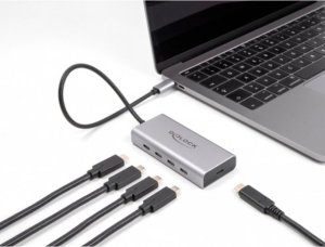 HUB USB Delock DeLOCK DeLock USB 10 Gbps USB Type-C Hub with 4 x USB Type-C + 1 x USB Type-C PD 85 Watt, USB hub (gray) 1