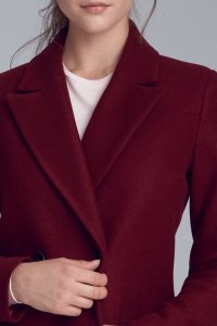 Nife Elegancki bordowy płaszcz dwurzędowy - PL06 (kolor bordo, rozmiar 38) 2