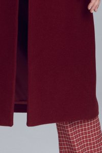 Nife Elegancki bordowy płaszcz dwurzędowy - PL06 (kolor bordo, rozmiar 38) 4