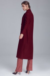 Nife Elegancki bordowy płaszcz dwurzędowy - PL06 (kolor bordo, rozmiar 38) 5