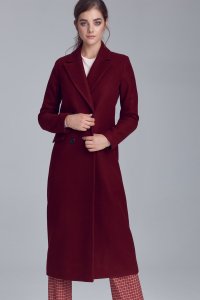 Nife Elegancki bordowy płaszcz dwurzędowy - PL06 (kolor bordo, rozmiar 38) 6