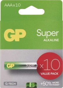 GP Bateria alkaliczna, AAA (LR03), AAA, 1.5V, GP, blistr, 10-pack, SUPER 1