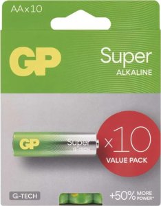 GP Bateria alkaliczna, AA (LR6), AA, 1.5V, GP, Folia, 10-pack, SUPER 1