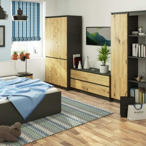 Fabryka Mebli Akord SZAFA S90 4D CLP GRAFIT SZARY / DĄB ARTISAN 4