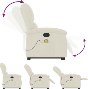 vidaXL Rozkładany fotel masujący, podnoszony, kremowy, aksamitny 6