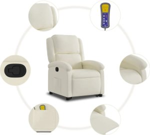 vidaXL Rozkładany fotel masujący, podnoszony, kremowy, aksamitny 7