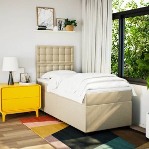 vidaXL Łóżko kontynentalne z materacem, kremowe, tkanina, 90x200 cm 3
