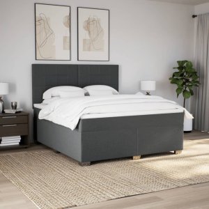 vidaXL Łóżko kontynentalne z materacem, ciemnoszara tkanina 180x200 cm 3