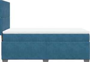 vidaXL Łóżko kontynentalne z materacem, niebieskie, 90x200 cm, aksamit 9