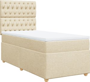 vidaXL Łóżko kontynentalne z materacem, kremowe, tkanina, 90x200 cm 2