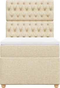 vidaXL Łóżko kontynentalne z materacem, kremowe, tkanina, 90x200 cm 4